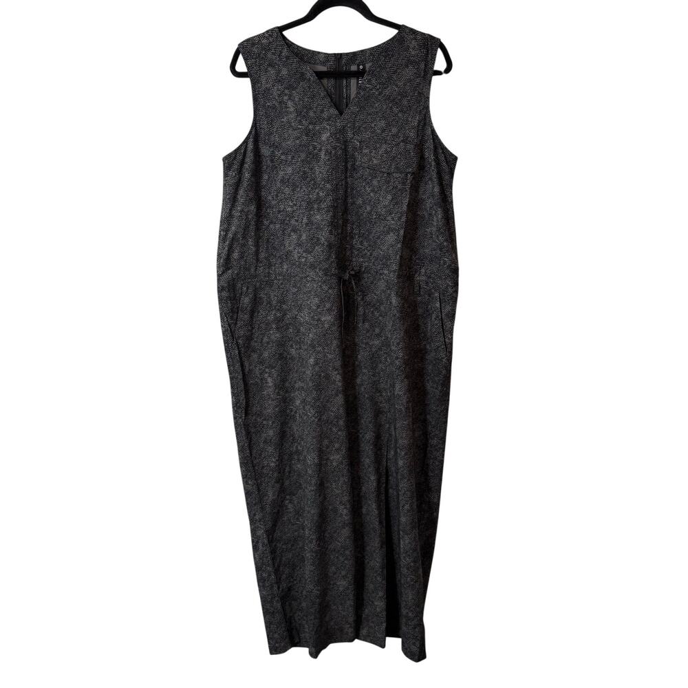 Athleta Women's Topanga Printed Jumpsuit Black Gray 1X Plus Wide Leg